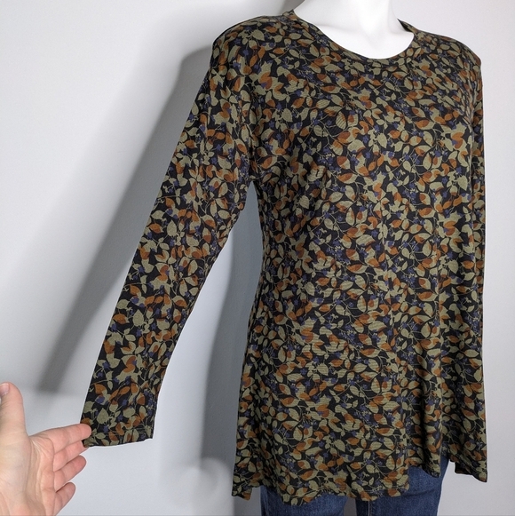 Cut Loose Black Brown Green Floral Leaf Long Sleeve Top S - Picture 4 of 8